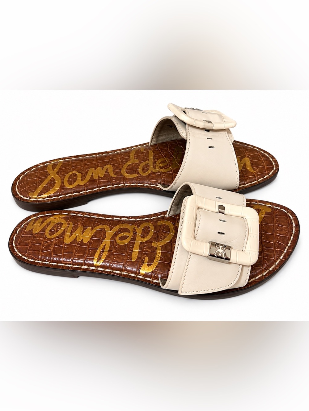 Sam Edelman Granada White Leather Buckle Slide Sandals Size 8
